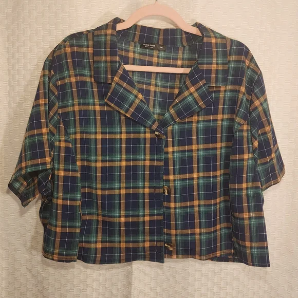 5/$16 💓Plaid Button Up And Skirt Set Blue Green and Yellow Co-ord 2 Piece Set - Picture 3 of 10